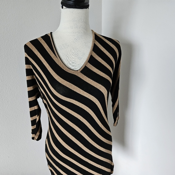 🇺🇲 INC international striped long top black and brown size medium - Picture 3 of 5